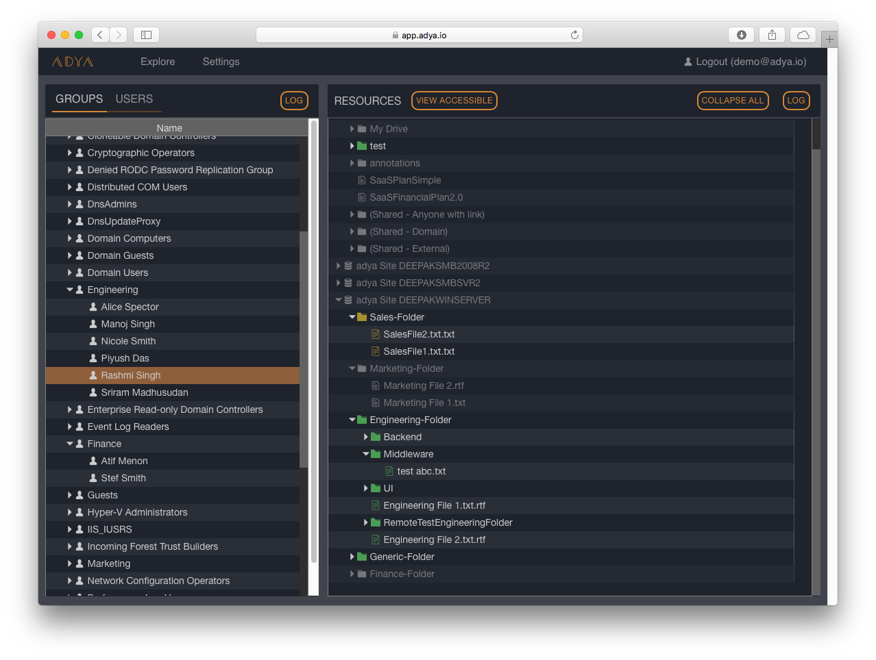 Adya file manager UI