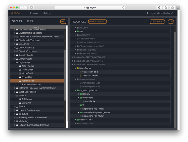 Adya file manager UI