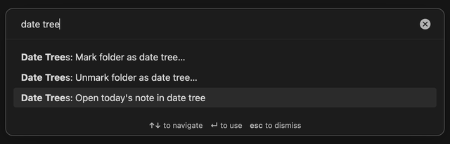 Date trees command palette options
