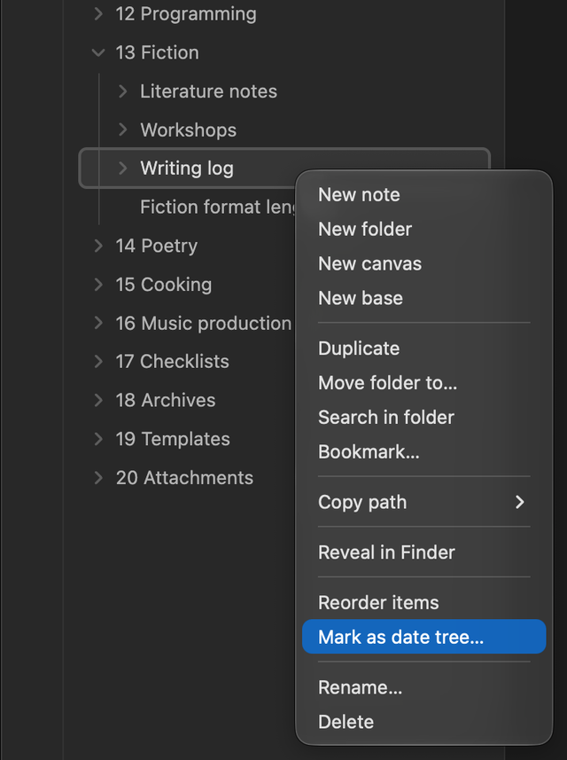 Date Trees context menu